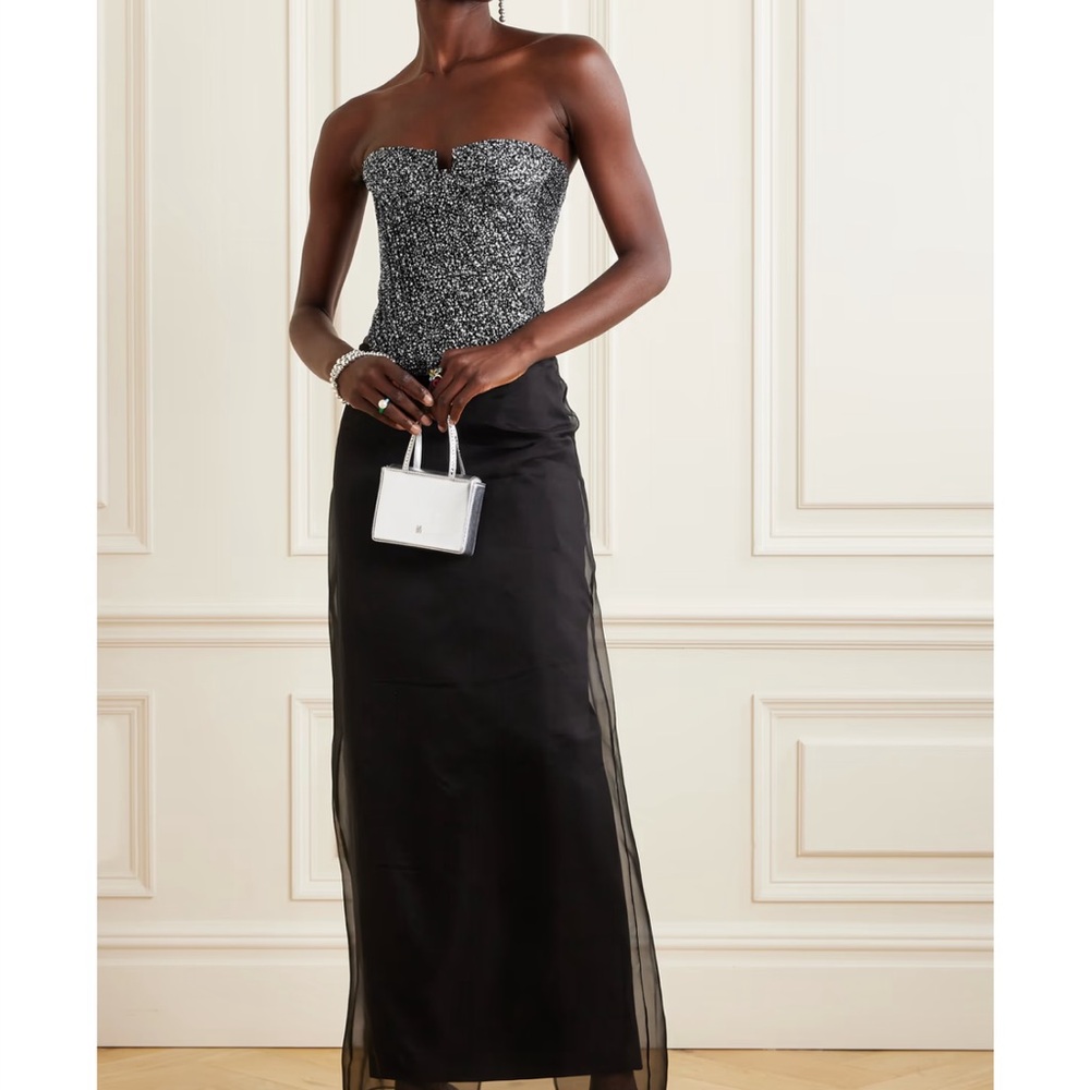 Sandra Mansour Net a porter exclusive Strapless glittered tulle bustier top